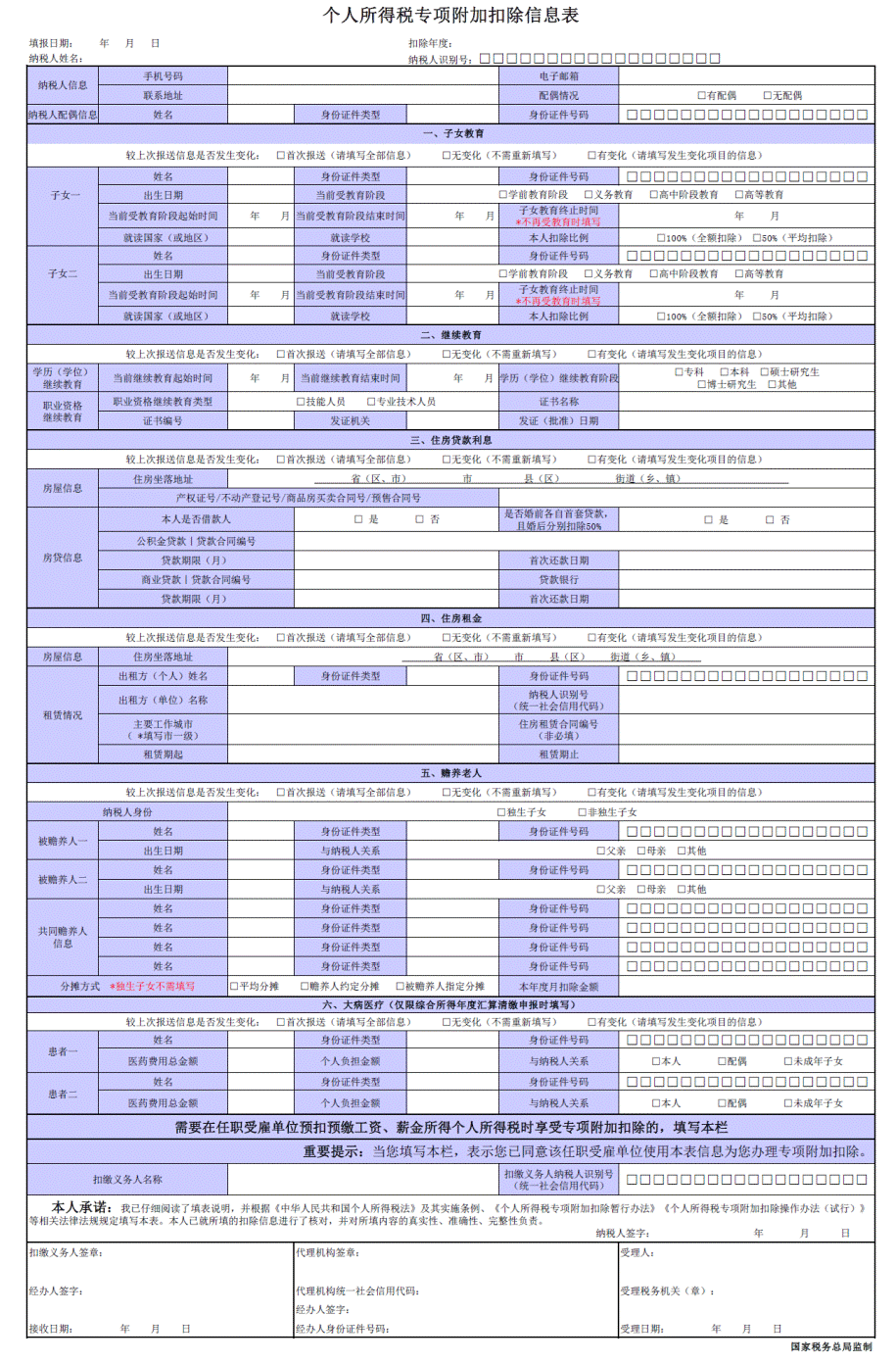 《個(gè)人所得稅專(zhuān)項(xiàng)附加扣除信息表》填表說(shuō)明 第1張